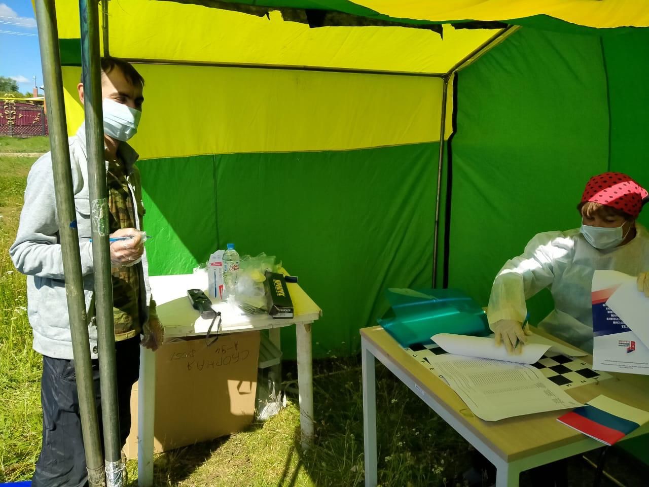 Жители деревни Урняк голосуют по поправкам к Конституции РФ в шатре