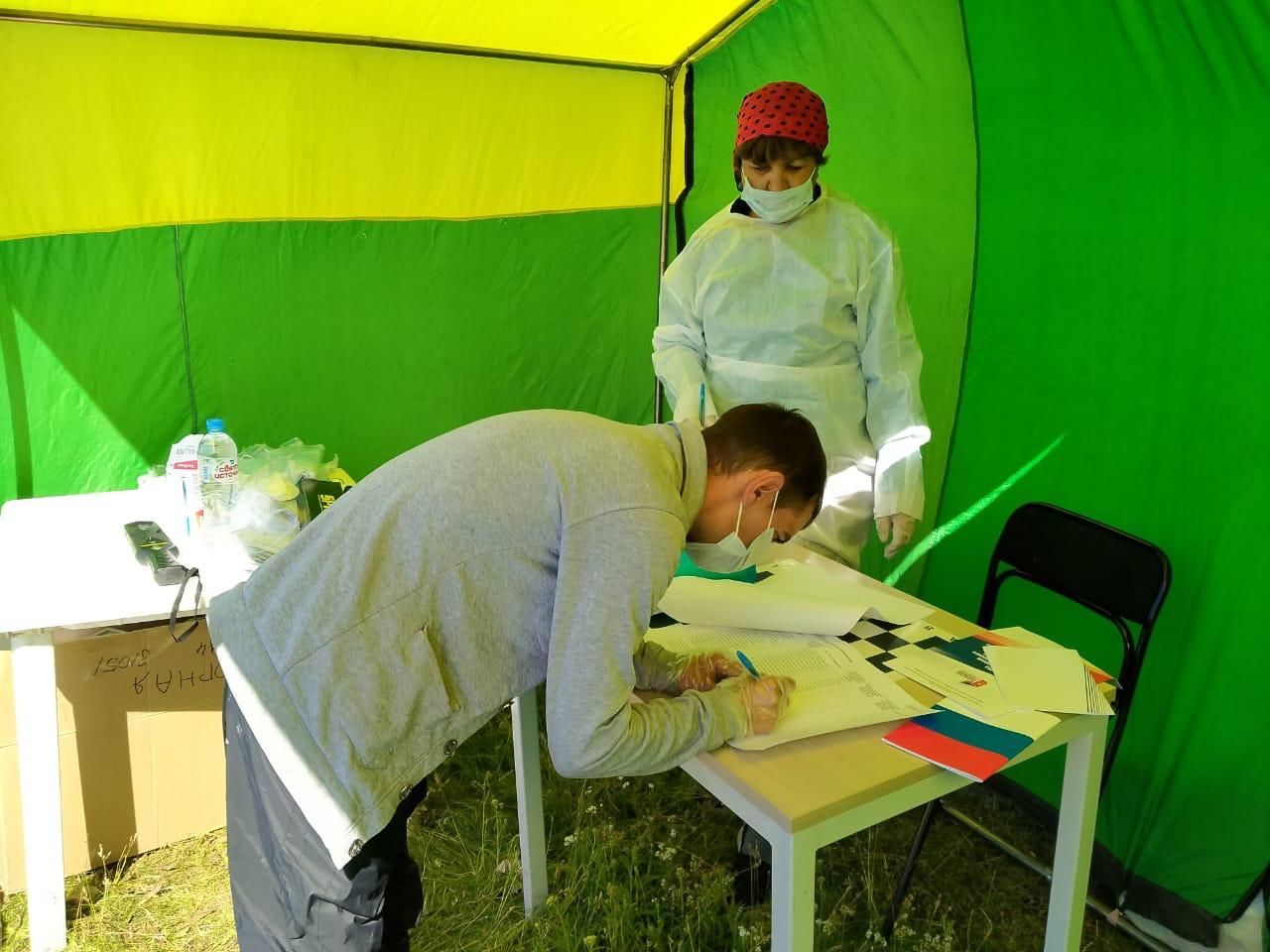 Жители деревни Урняк голосуют по поправкам к Конституции РФ в шатре