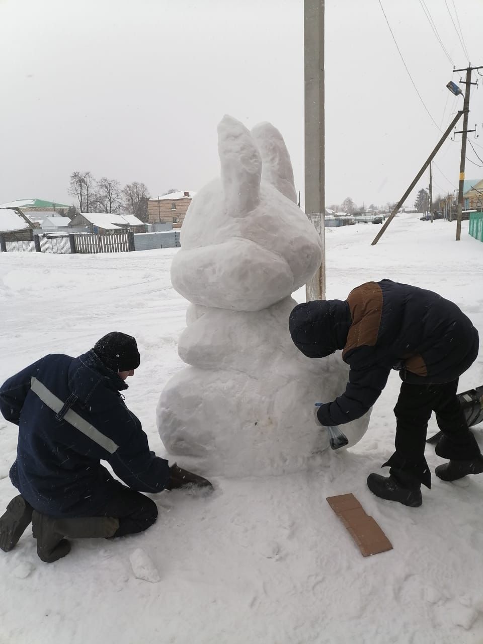 Во дворе дома Галиуллиных из Нурлатского района появился большой снежный заяц
