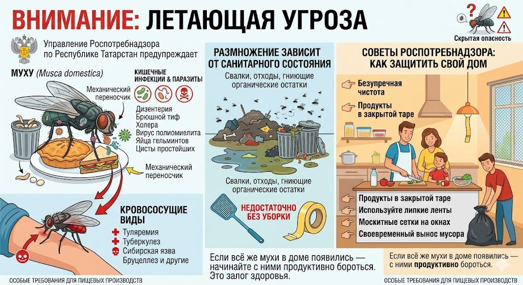 Опасность мух: от дизентерии до бруцеллеза — предупреждение Роспотребнадзора РТ