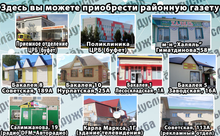Газету Нурлатского района «Дуслык» («Дружба», «Туслах») можно приобрести в одной из 10 точек продаж