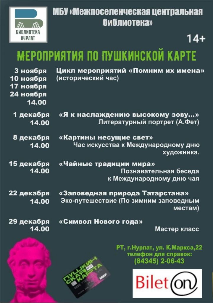 В Нурлатской центральной библиотеке пройдут мероприятия по «Пушкинской карте»