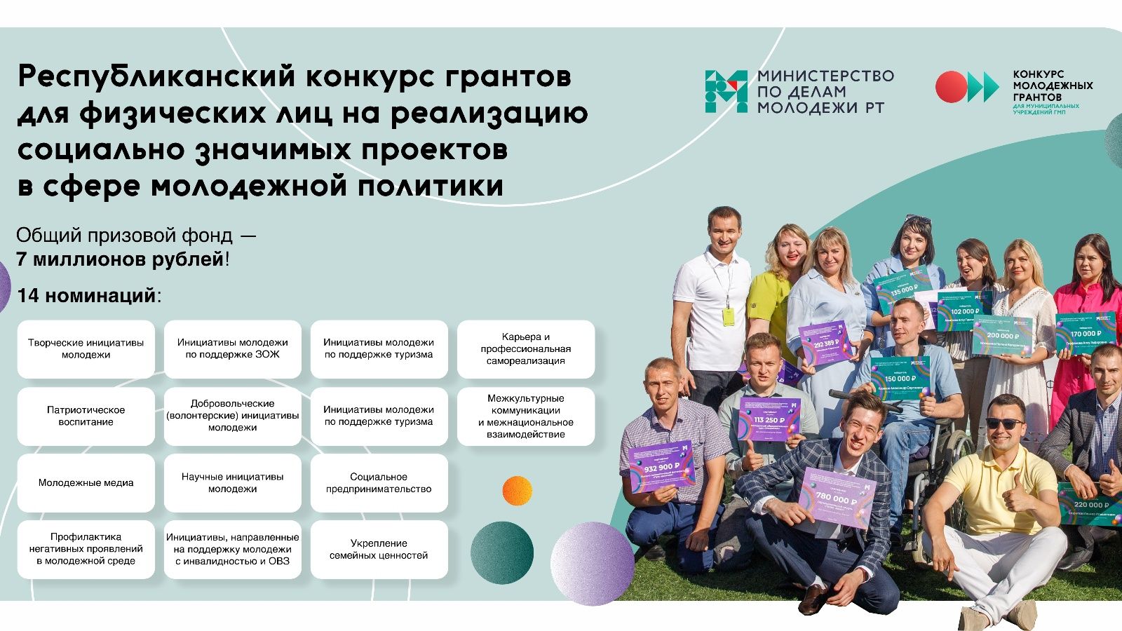 В Татарстане открыт прием заявок на участие в грантовом конкурсе Минмолодежи РТ для физических лиц
