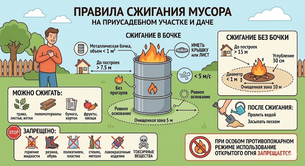 Правила сжигания мусора на приусадебном участке и даче: полная инструкция