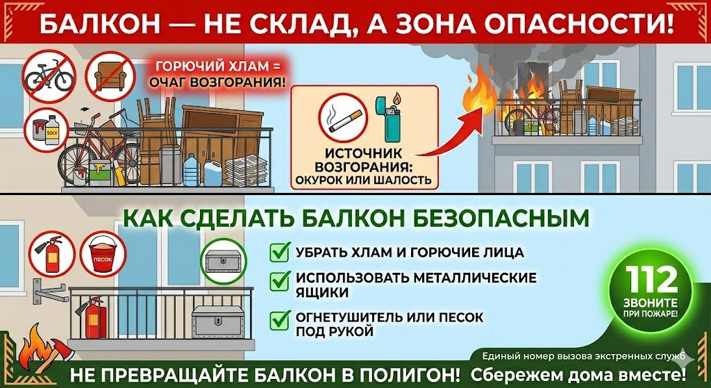 Правила пожарной безопасности на балконе и лоджии: что нельзя хранить и как тушить