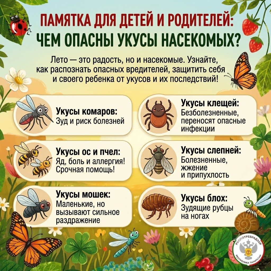 Чем опасны укусы насекомых: памятка для родителей