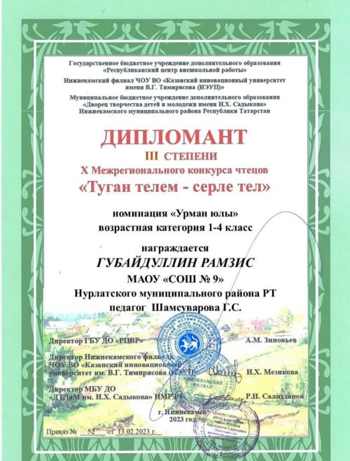 Юный нурлатец Рамзис Губайдуллин стал призером в Межрегиональном конкурсе