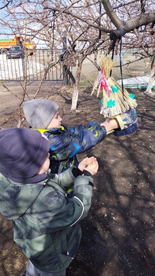 Воспитанники детского сада «Камыр Батыр» наполнили кормом кормушки для птиц