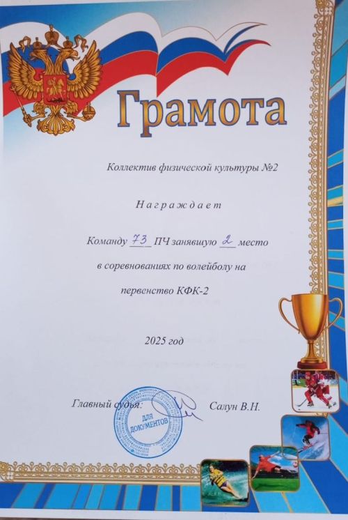 Команда 73 пожарно-спасательной части завоевала 2 место на соревнованиях по волейболу