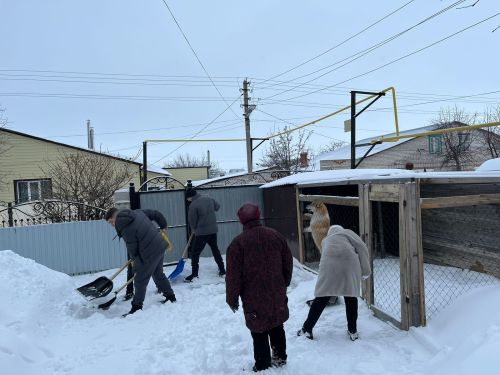 Юнармейцы школы №1 помогли расчистить от снега двор матери погибшего бойца СВО