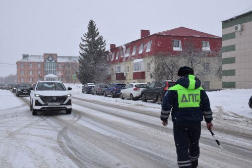 Сотрудники Госавтоинспекции поздравили автоледи Нурлата с наступающим 8 Марта