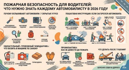 Пожарная безопасность для водителей: что нужно знать каждому автомобилисту в 2026 году