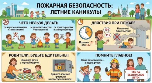 Летние каникулы в Нурлате: родители, повторите с детьми правила пожарной безопасности