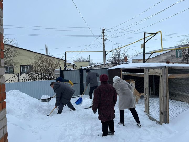 Юнармейцы школы №1 помогли расчистить от снега двор матери погибшего бойца СВО