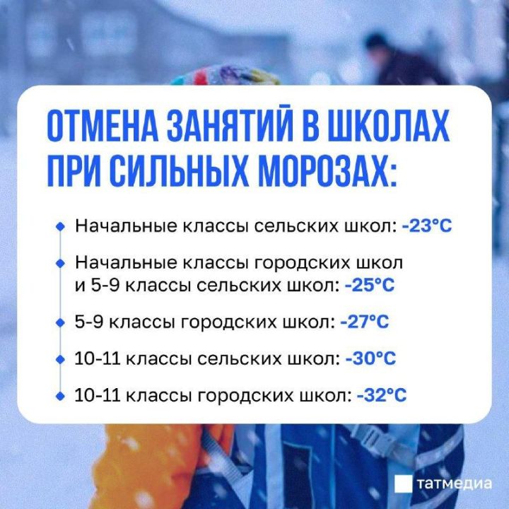 Температурные нормы отмены школьных занятий при сильных морозах в Татарстане